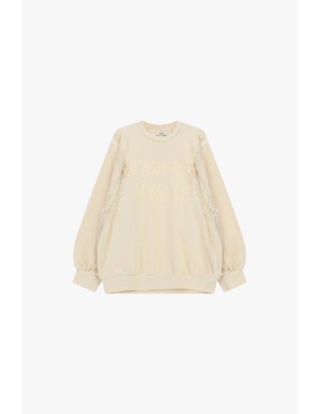 Sweater met ronde hals, kanten details en Dixie-opschrift aan de voorkant