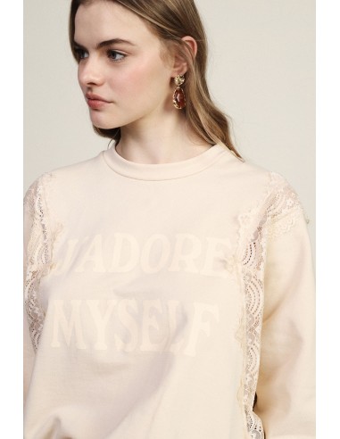 Sweater met ronde hals, kanten details en Dixie-opschrift aan de voorkant