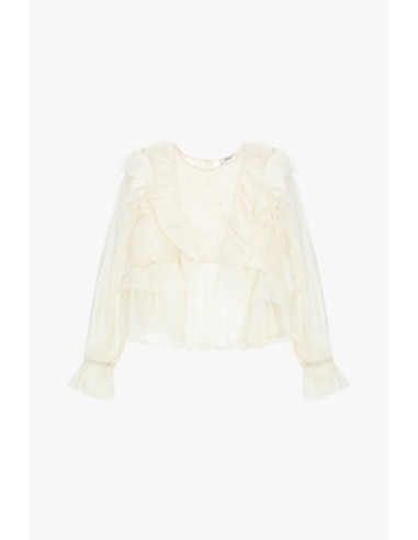 Dixie-blouse met ruches en transparante mouwen