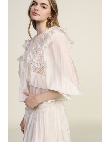 Dixie-blouse met ruches en transparante mouwen