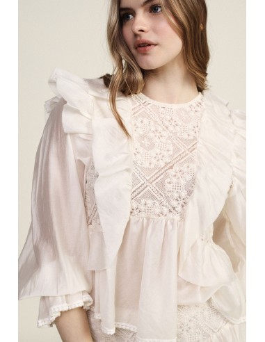 Dixie-blouse met ruches en transparante mouwen
