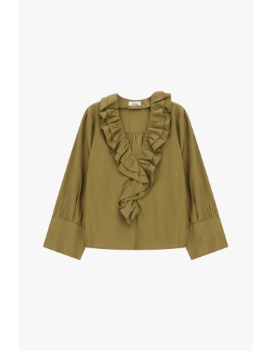 Dixie-blouse met ruches bij de hals en lange mouwen