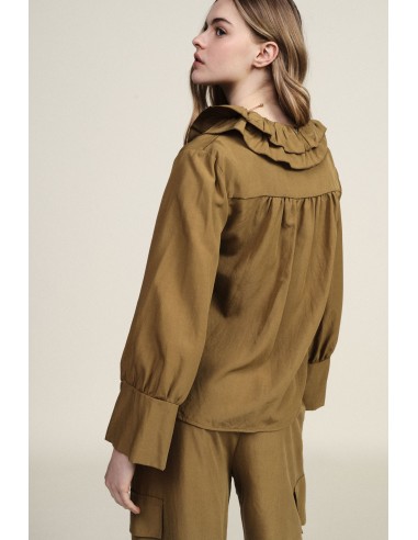 Dixie-blouse met ruches bij de hals en lange mouwen