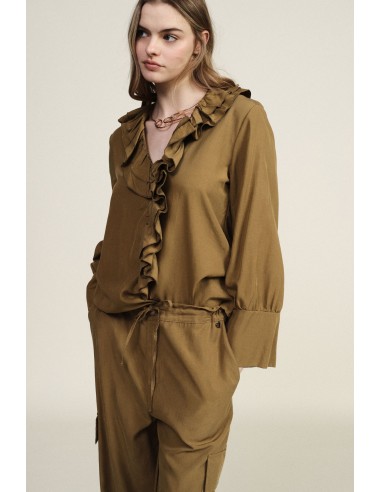 Dixie-blouse met ruches bij de hals en lange mouwen