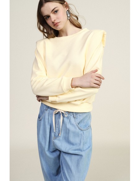 Dixie Sweatshirt met ronde hals, gestructureerde schouders en elastische zoom