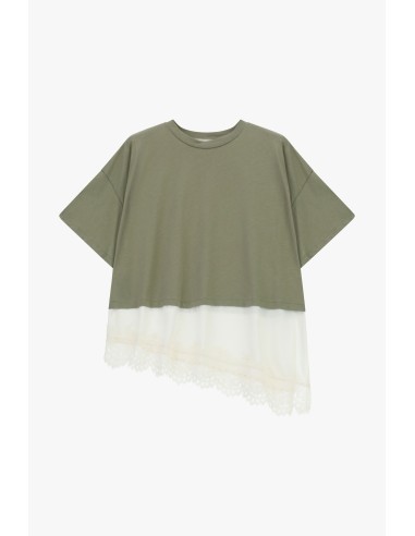 T-shirt met asymmetrische onderkant en kanten detail Dixie