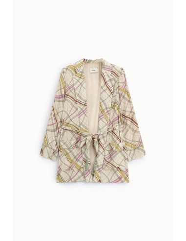 Dixie Fantasieblazer met ruitpatroon en strikceintuur