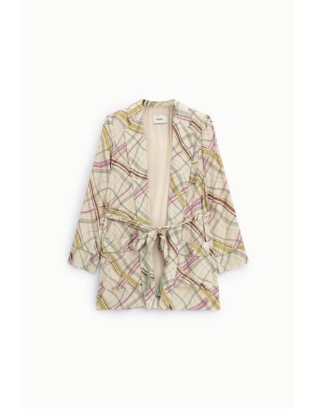 Dixie Fantasieblazer met ruitpatroon en strikceintuur