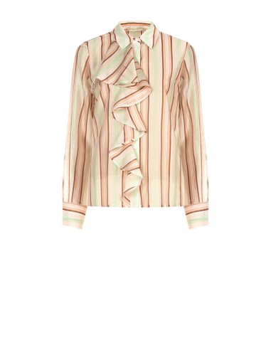 Gestreepte blouse van ultralichte lyocell met maxi-volant Rinascimento