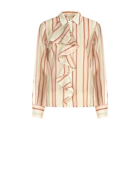 Gestreepte blouse van ultralichte lyocell met maxi-volant Rinascimento