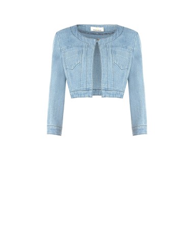 Denim bolerojasje met lurexgaren en glittereffect van Rinascimento