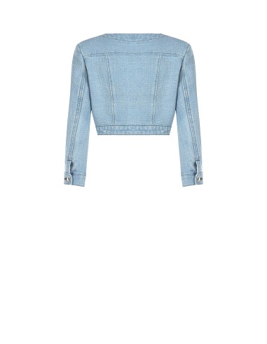 Denim bolerojasje met lurexgaren en glittereffect van Rinascimento