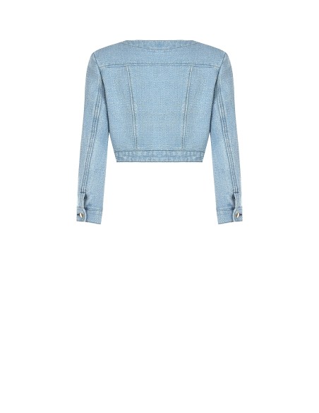 Denim bolerojasje met lurexgaren en glittereffect van Rinascimento