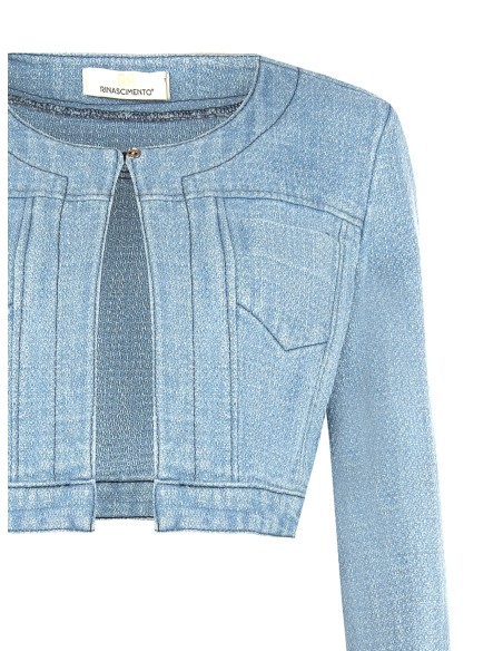 Denim bolerojasje met lurexgaren en glittereffect van Rinascimento