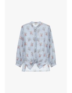 Dixie geruite blouse met bloemenpatroon en frontale knoop detail