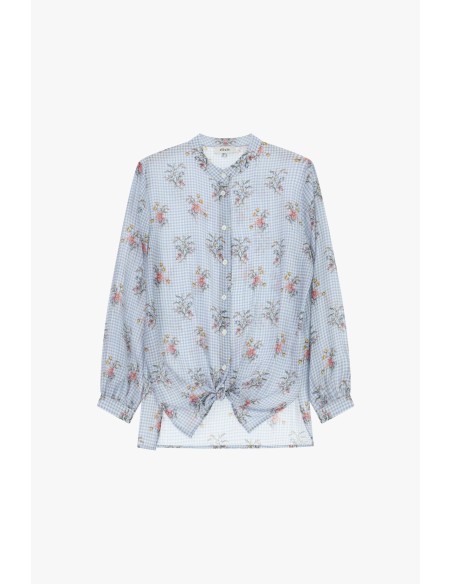 Dixie geruite blouse met bloemenpatroon en frontale knoop detail