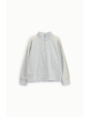 Sweater zonder capuchon met rits, hoge kraag en kanten details Dixie