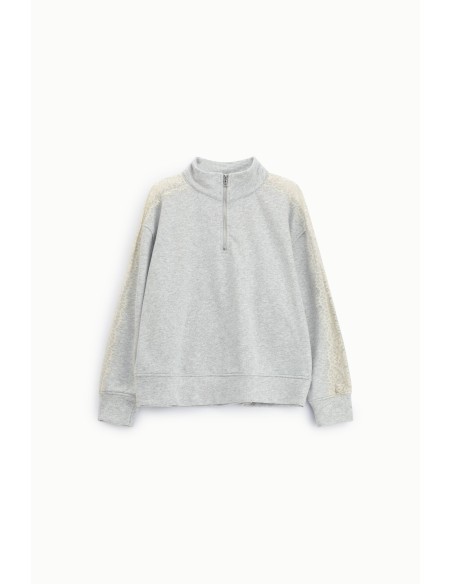 Sweater zonder capuchon met rits, hoge kraag en kanten details Dixie
