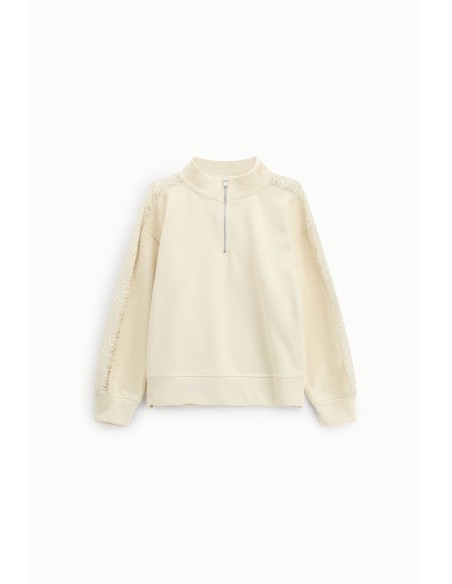 Sweater zonder capuchon met rits, hoge kraag en kanten details Dixie