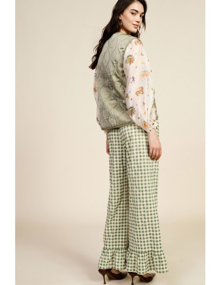 Dixie Palazzo-broek met ruitjes en volant aan de onderkant
