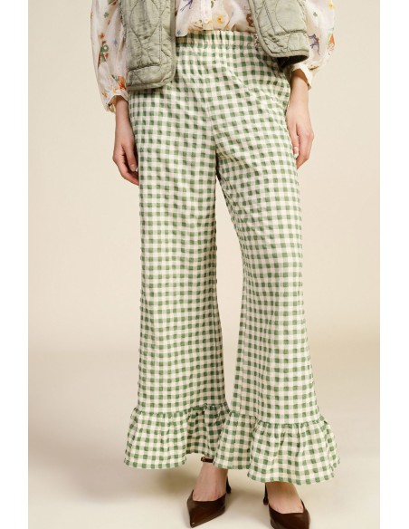 Dixie Palazzo-broek met ruitjes en volant aan de onderkant