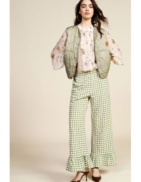 Dixie Palazzo-broek met ruitjes en volant aan de onderkant