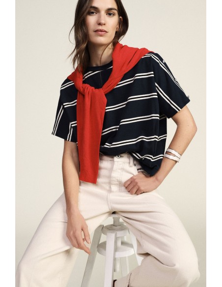 Dixie T-shirt met strepen, ruime pasvorm en ronde hals