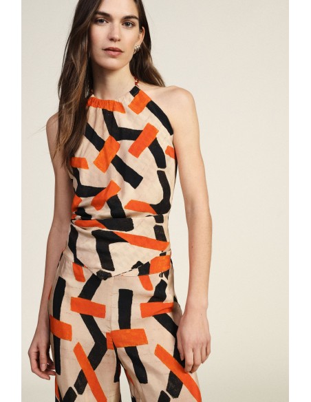 Top met striksluiting in de hals en geometrisch patroon van Dixie