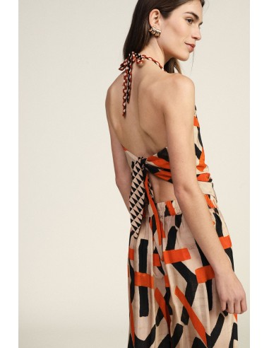 Top met striksluiting in de hals en geometrisch patroon van Dixie