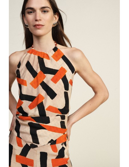 Top met striksluiting in de hals en geometrisch patroon van Dixie