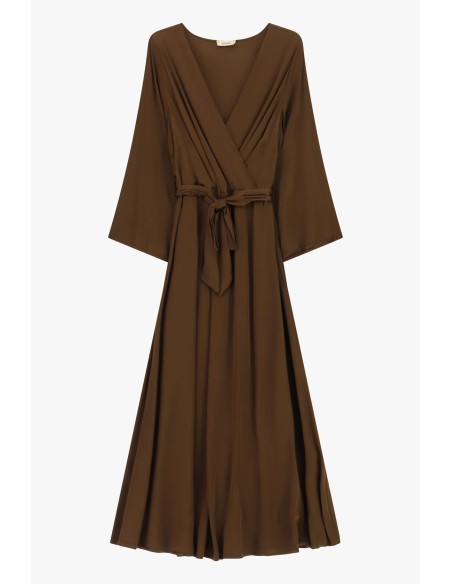 Dixie midi-jurk met overslag en ceintuur in de taille