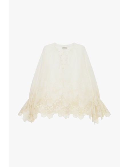 Ruime blouse met bloemenborduursels en geschulpte rand Dixie