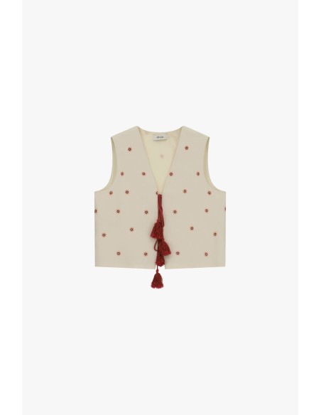 Geborduurd mouwloos gilet met decoratieve kwastjes Dixie