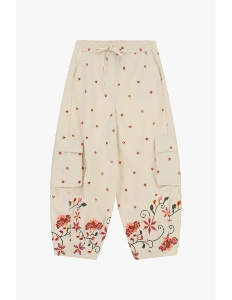 Joggingbroek met zakken en geborduurde bloemen Dixie