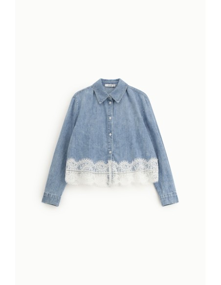 Blouse met klassieke kraag en kanten boord, alstublieft