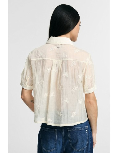 Cropped blouse met korte mouwen en bloemenborduursel Please