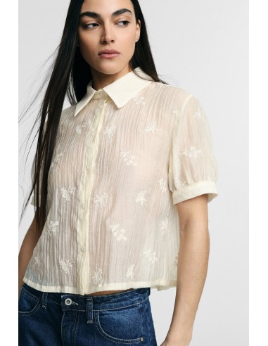Cropped blouse met korte mouwen en bloemenborduursel Please