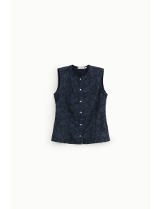 Getailleerd vest met bloemenprint en knopen 2