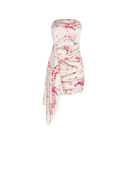 Korte strapless jurk met rozenmotief en maxi-volant van Rinascimento