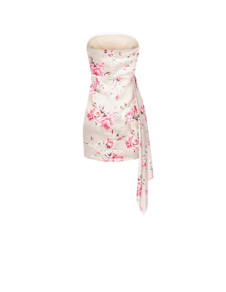 Korte strapless jurk met rozenmotief en maxi-volant van Rinascimento