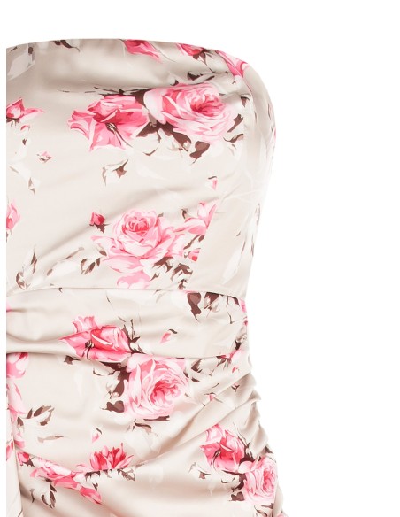 Korte strapless jurk met rozenmotief en maxi-volant van Rinascimento