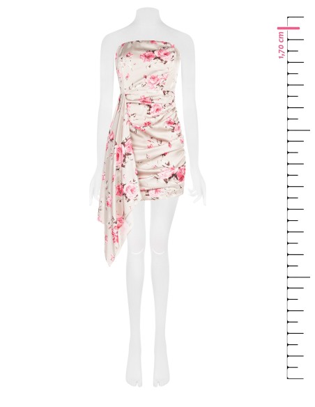 Korte strapless jurk met rozenmotief en maxi-volant van Rinascimento