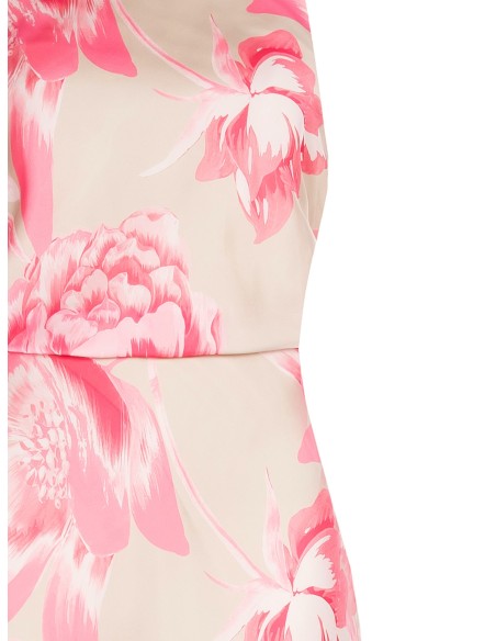 Lange soepel vallende satijnen jurk met bloemenprint en elastische taille van Rinascimento