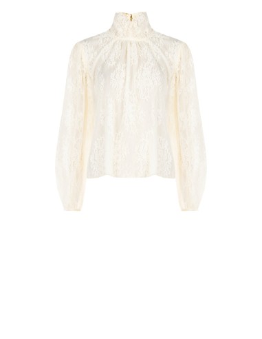 Ruime kanten blouse met maxi-mouwen en hoge kraag Rinascimento