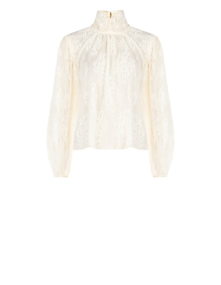 Ruime kanten blouse met maxi-mouwen en hoge kraag Rinascimento
