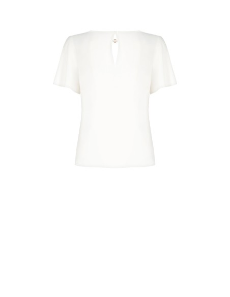 Vloeiende blouse van mat satijn met logo-embleem en druppelvormige cut-out Rinascimento
