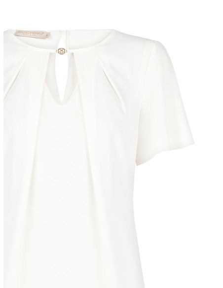 Vloeiende blouse van mat satijn met logo-embleem en druppelvormige cut-out Rinascimento