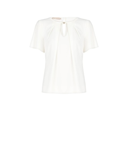 Vloeiende blouse van mat satijn met logo-embleem en druppelvormige cut-out Rinascimento