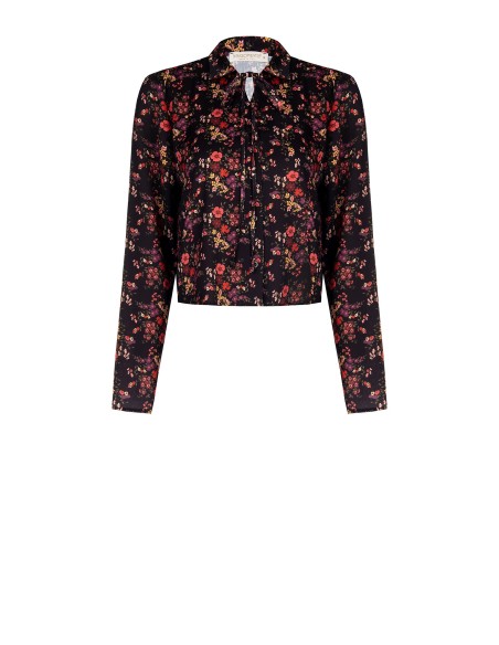 Korte blouse van licht gekreukt satijn met striklinten van Rinascimento