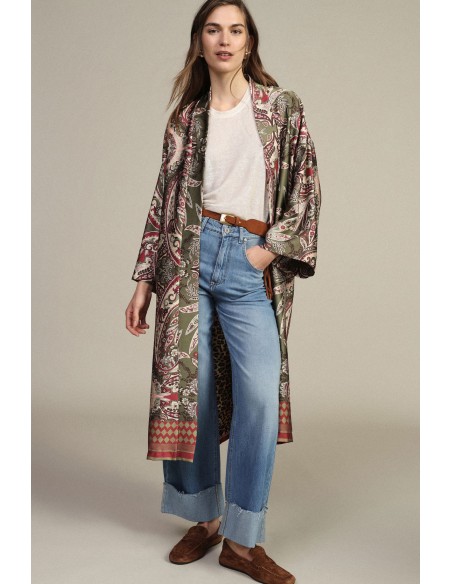 Lange overhemdjas met paisley- en dierenprint Dixie